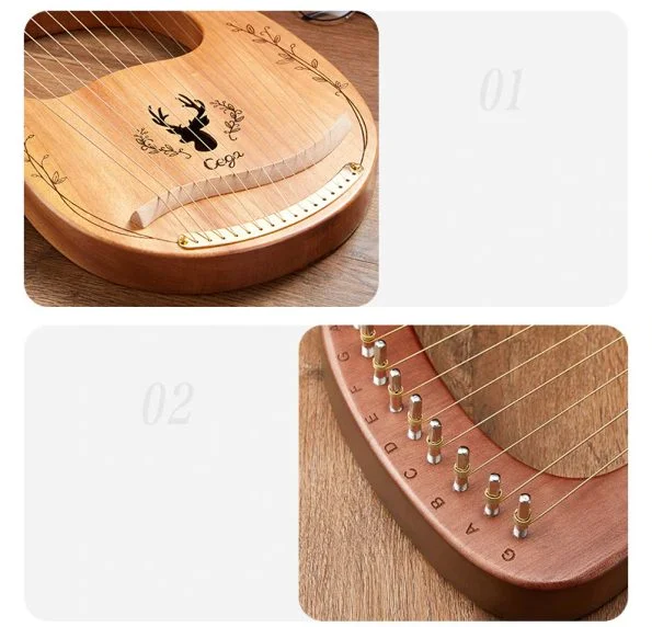 19 Strings Wooden Mahogany Lyre Harp